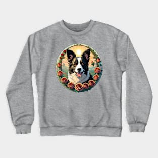 Happy Border Collie Rose Wreath Crewneck Sweatshirt